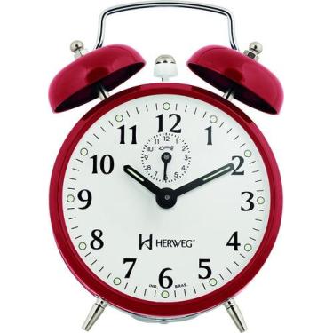 Imagem de Relógio Despertador Antigo Mecânico de Metal A Cordas Vermelho Herweg 