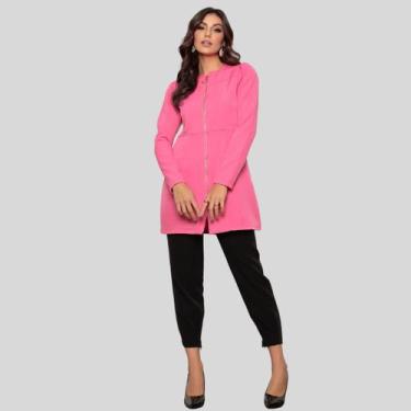 Imagem de Jaleco Natalia  Feminino Manga Longa Liso Com Ziper Em Alfaiataria Ros