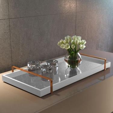 Imagem de Bandeja Decorativa Espelhada Branca Alças Variadas - Zarco Interiores,