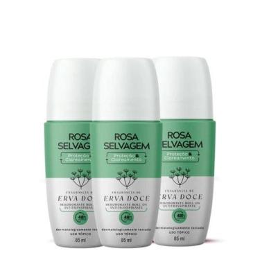 Imagem de Kit 3 Desodorantes Roll-on Clareador Rosa Selvagem Erva Doce 85ml