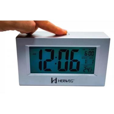 Imagem de Despertador Digital Prata Metálico Herweg 2972