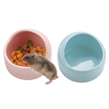 Imagem de VanEnjoy Pacote com 2 tigelas médias para comida de hamster de cerâmica para porquinhos-da-índia sem derramamento, tigela de comida e água para hamster - rosa e azul