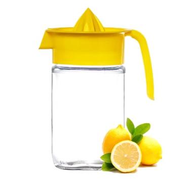 Imagem de Espremedor de limão de vidro, espremedor de frutas pequenas de toranja e cítrico, extrator manual com alça e bico de despejo, vidro transparente pesado sem BPA e sem chumbo, 632 g (amarelo)