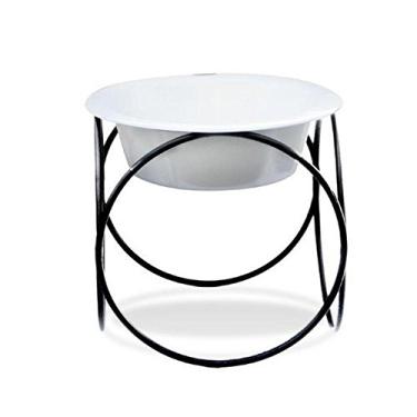 Imagem de Platinum Pets Alimentador de jantar único olímpico com tigela de aço inoxidável, pequeno, branco pérola