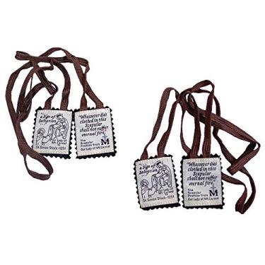 Imagem de VILLAGE GIFT IMPORTERS Escapulário marrom do Monte Carmelo - 100% lã - Nossa Senhora e São Simão - Disponível em pacotes - Qualidade feita à mão, lã