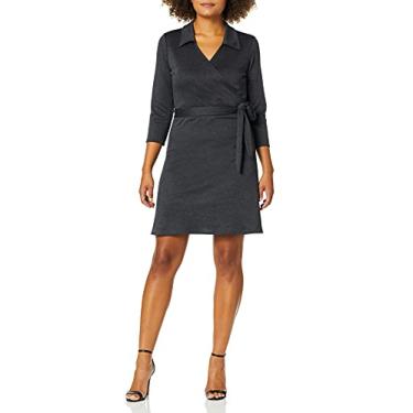 Imagem de Star Vixen Vestido feminino de manga três quartos com gola, Cinza carvão, M