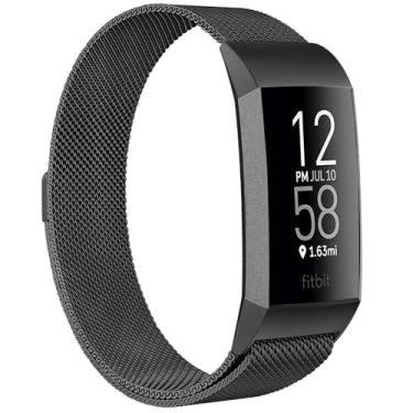Imagem de Pulseiras de metal ZWGKKYGYH compatíveis com Fitbit Charge 4 e Fitbit Charge 3 pulseiras para homens e mulheres, pulseira magnética de malha de aço inoxidável, acessórios de reposição, pulseira com trava magnética exclusiva, Preto, Small: 5.5" - 7.9"