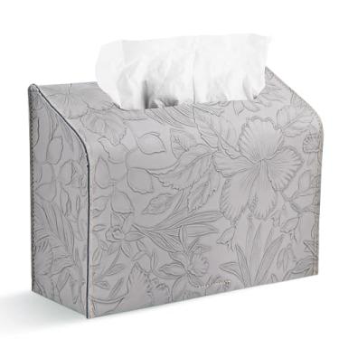 Imagem de Hennaja Capa de couro para caixa de toalha de mão de papel descartável, compatível com toalha de mão de papel Kleenex (1 cinza esculpido)