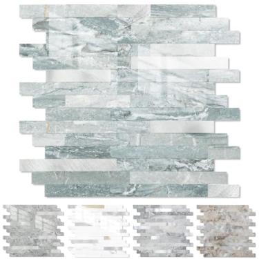 Imagem de Yipscazo 1 folha de revestimento de azulejo de metal de pedra, cole em azulejos para cozinha, banheiro, lavanderia, acampamento, lareira (30 x 30 cm, pedras cinzas polidas)