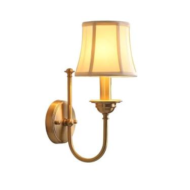 Imagem de Luminárias de parede japonesas de tecido de cobre 13,7 pol. Arandelas de parede vintage douradas Luz de luxo E14/E12Base Luminária de parede para sala de jantar para quarto, cabeceira, bar,