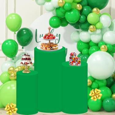 Imagem de SOMUAUY Conjunto de 3 capas de suporte de pedestal de cilindro verde para caixa de exibição de elastano para decoração de festa de aniversário, casamento, chá de bebê