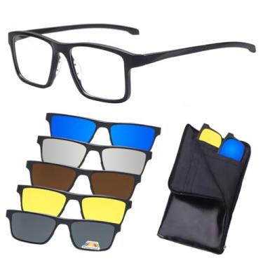 Imagem de Armação De Óculos Masculino Para Grau + 5 Clip On Magnético Óculos De Sol Troca Lentes Proteção UV Preto Polarizado Amarelo Visão Noturna Quadrado Redondo Retangular (2258 57-19-134)