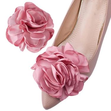 Imagem de DELORIGIN 2 peças de clipes de sapato rosa removíveis flor par de acessórios de tecido rosa clipes de sapato com fivelas para casamento mulher salto alto decoração ornamentos sapatos mais antigos