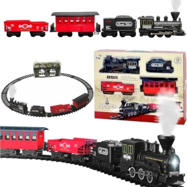 Imagem de Trem Maria Fumaça Vagão Trilhos Ferrovia 8 Trilhos 3 Vagões Brinquedo