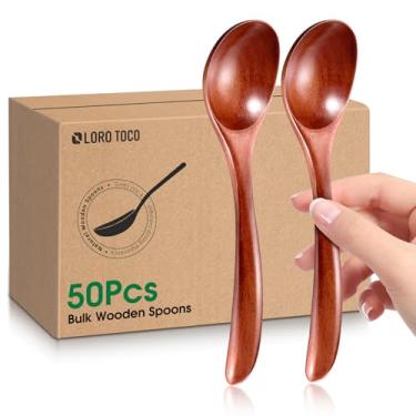 Imagem de LOROTOCO 50Pcs Colheres De Madeira Pequenas 6,7" Colheres De Sopa A Granel Para Comer Com Agitação E Colher Café Mel Chá Geléia Sais Utensílios De Cozinha Conjunto