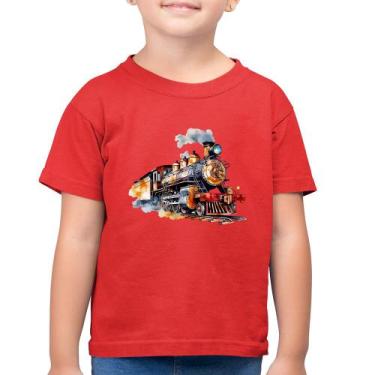 Imagem de Camiseta Algodão Infantil Trem Watercolor - Foca na Moda, Vermelho, 6