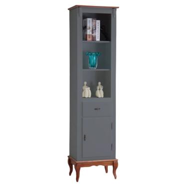 Imagem de Estante para Sala 2 Prateleiras 1 Gaveta 1 Porta Pés Luiz XV 60104 Linz Móveis - Cinza/Imbuia Glazer