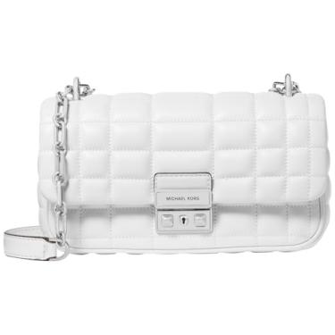 Imagem de Michael Kors Bolsa de ombro pequena com corrente conversível Tribeca, Ferragens prateadas/caixa acolchoada couro de cordeiro Costa/branco óptico, One Size