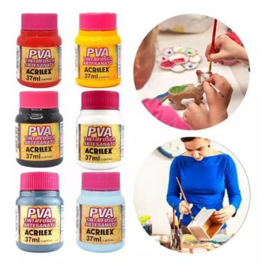 Imagem de Tinta Para Artesanato Fosca Pva 37ml Kit C/ 6 Cores Acrilex
