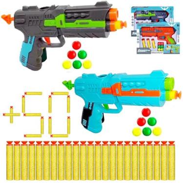 Imagem de 2 Arminhas Lança Bolinhas Pistola Nerf +56 Dardos que Grudam - Goal Ki