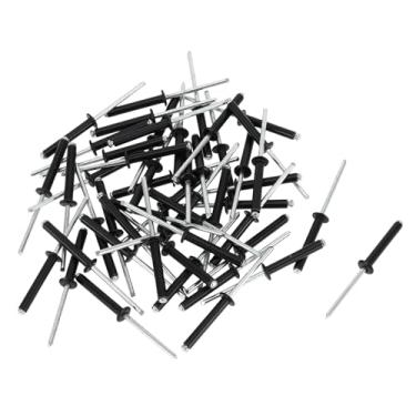 Imagem de Partuto 50 peças de cabeça de cúpula grande flange rebites cegos alumínio preto tom prata 4 mm diâmetro de aderência 25 mm comprimento do cabo 8,4 mm diâmetro da flange