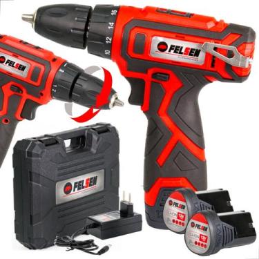 Imagem de Parafusadeira Furadeira Profissional 10mm + 2 Baterias 12v - FELSEN