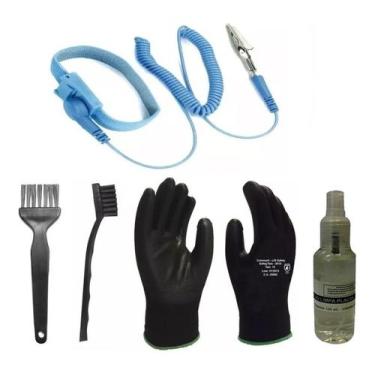 Imagem de Kit Limpeza Anti Estática Pincel Escova Pulseira Luva Esd - Kit Limpez