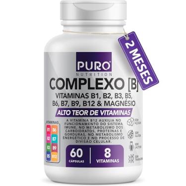 Imagem de Complexo B Puro Nutrition – Vitaminas B1, B2, B3, B5, B6, B9, B12 e Magnésio, 60 Cápsulas