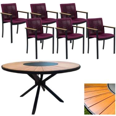 Imagem de Mesa 1,50m Giratória Zurick De Madeira 6 Poltronas Amélia Corda Náutica De Jantar Vinho