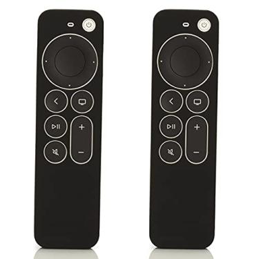 Imagem de LEFXMOPHY Capa de substituição para controle remoto Apple TV 3ª geração nova 4K TV 2021-2024 série 6 geração, Siri 2ª capa de silicone com cordão, pacote com 2, preto
