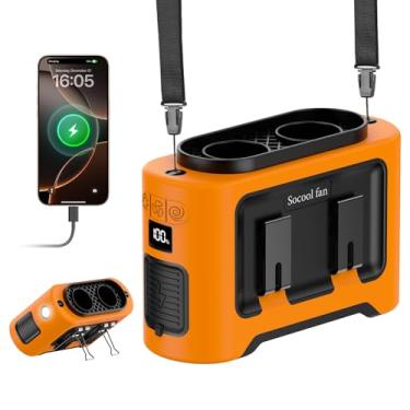 Imagem de Socool Ventilador de cintura portátil de 14500 mAh com clipe no cinto usável, ventilador pessoal recarregável, saída de ar dupla, resfriamento de 40 horas, ventiladores operados por bateria de 5