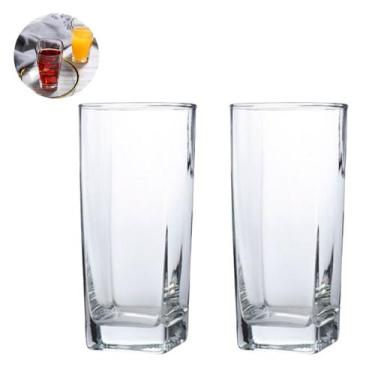 Imagem de kit 2 Copos de Vidro Texas Quadrado Transparente 320ml - PRATICASA