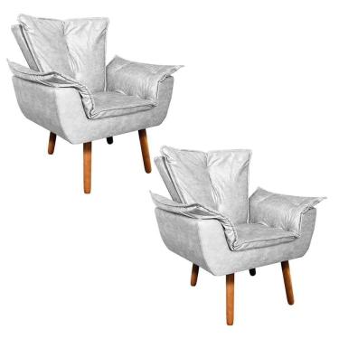 Imagem de Kit 02 Poltronas Opala Corano Pés Palito Castanho D\`rossi Branco