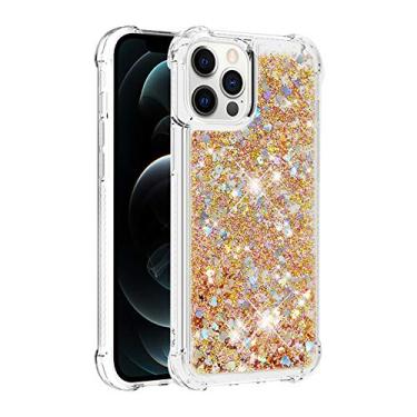 Imagem de Capa de telefone à prova de choque para iPhone 16 Pro com glitter líquido de areia movediça e corações flutuantes, capa de TPU de camada dupla reforçada com 4 cantos, protetor de telefone seguro