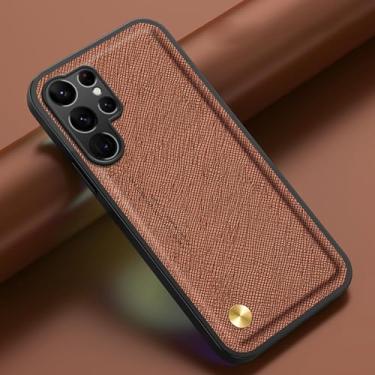 Imagem de HPQWN Para S24 Plus Capa de couro com grade e carregamento sem fio com placa de ferro embutida (para S24 Plus/marrom)