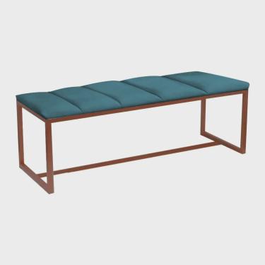 Imagem de Calçadeira Industrial Carla 140cm Casal Quarto Box Cama Ferro Bronze Suede Azul Turquesa - Ahz Móveis