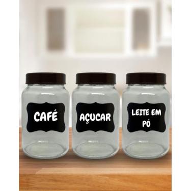 Imagem de Kit Cantinho do Café 3 Potes Vidro 600 ML Com Caneta p/ escrever:  Caf