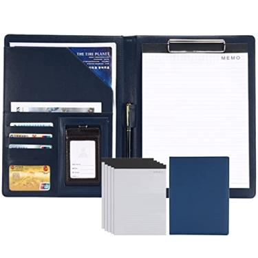 Imagem de A4 Capa de couro PU pasta de couro pasta de couro pasta de bloco de notas de negócios pasta para currículos caderno pasta executiva para mulheres homens (cor: azul, tamanho: 5 * blocos de notas)