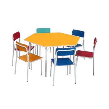 Imagem de Conjunto Sextavado Juvenil Amarelo c/ Cadeiras em Fórmica - SchoolCent