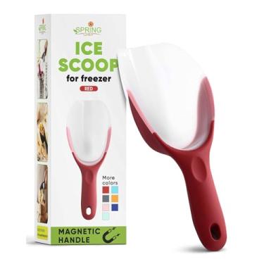 Imagem de Spring Chef Colher magnética de gelo, plástico flexível translúcido contornado com alça macia para gelo, farinha, arroz, pipoca, comida para animais de estimação, vermelho