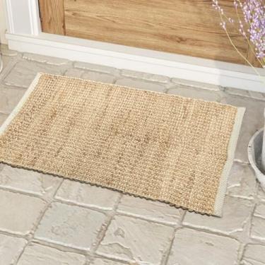 Imagem de Chardin home Tapete tecido à mão de algodão de juta 2x3 | Capacho trançado, boho, rústico, juta natural/marfim | Tapetes vintage de fazenda para quarto, sala de estar, cozinha e entradas