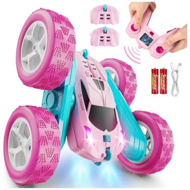 Imagem de Carro de Controle Remoto Rosa para Meninas, Carro de Acrobacias RC de 2,4 GHz com Rotação de 360 Graus e Faróis, Brinquedo para
