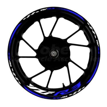 Imagem de Awonderful Kit de listras refletivas para motocicleta, adesivos de aro de roda de vinil compatíveis com Yamaha YZF R3 2013-2024 (azul)