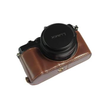 Imagem de Capa LX100 II, BolinUS feita à mão de couro PU meia câmera capa inferior abertura versão para Panasonic Lumix DC-LX100 II com alça de mão, Coffee