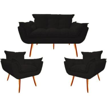 Imagem de Kit 2 Poltronas e Namoradeira Opala Decorativa Reforçada Suede - JMDEC