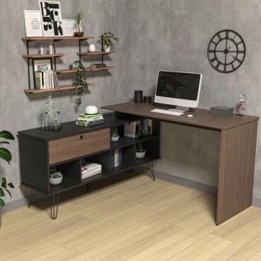 Imagem de Escrivaninha em L Mesa Office com Nichos e Porta Dubai - Artany, Preto