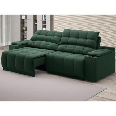 Imagem de Sofá com Porta Copos Carregador USB Ret Rec Samurai 2,00m Velosuede Verde - NETSOFAS