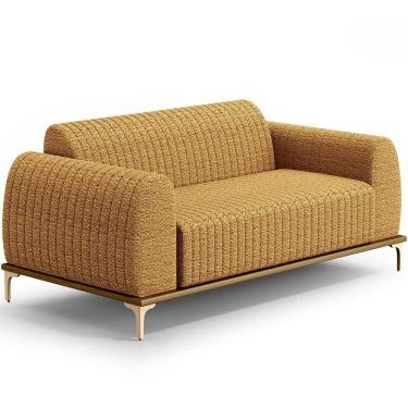 Imagem de Sofá 3 Lugares Molino 210cm D02 Base Castanho Pés D`ouro  Bouclê Mostarda Pb-03