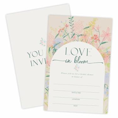 Imagem de Convites de chá de noiva - Love in Bloom - 25 aquarela arco floral preenchimento convite de casamento com envelopes, convites de noivado de casamento de casal, suprimentos de chuveiro para festas