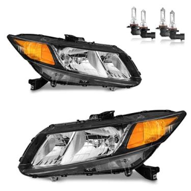 Imagem de Vizotae Conjunto de faróis para Honda Civic 4Dr Sedan 2012-2015, para Honda Civic 2Dr Coupe 2012-2013, farol alto/baixo com lâmpadas, lado do motorista e do passageiro